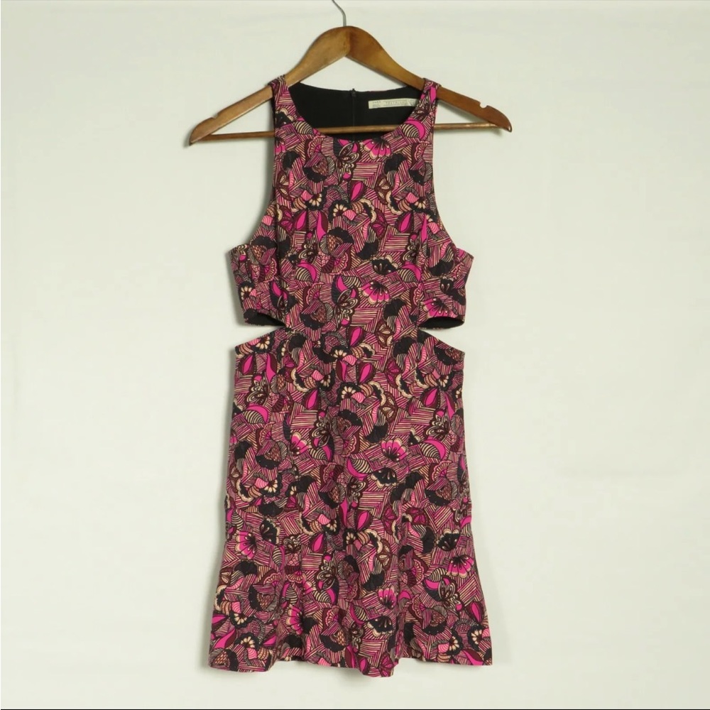 Zara Pink and Black Floral Cutout Mini Dress